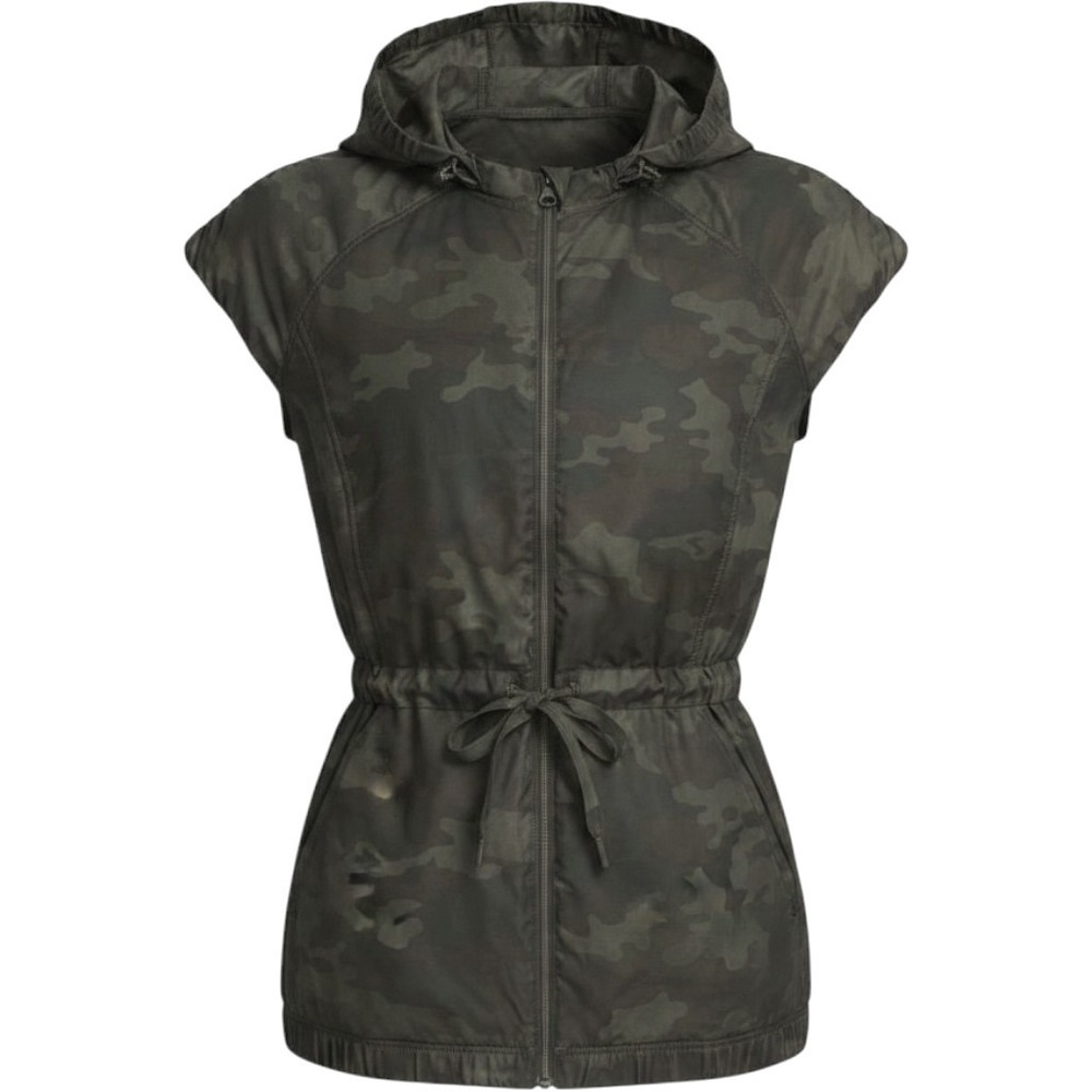 Lululemon Puffer Goose Down Vest Camo Green Size 4 Removable Hoodie Spring Fling